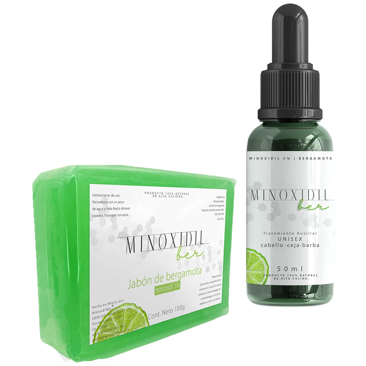 MINOXIDILBER minoxidil 5% bergamota Tratamiento  jabon