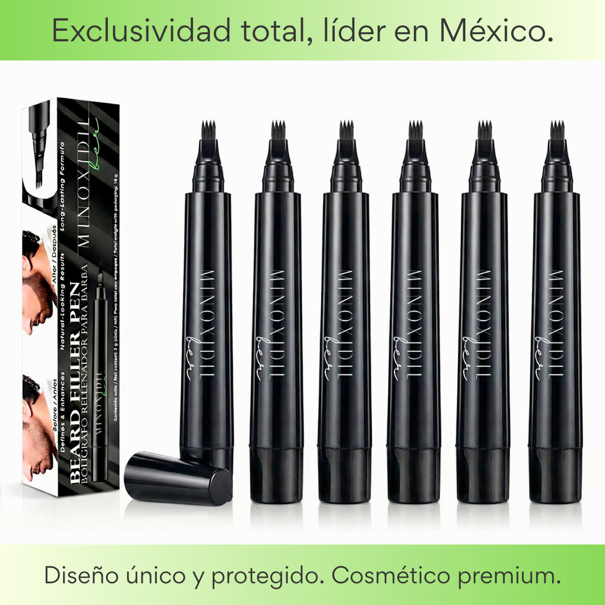 Bolígrafo Rellenador De Barba, Bigote Y Cejas Color Negro 6 Pzas MINOXIDILBER