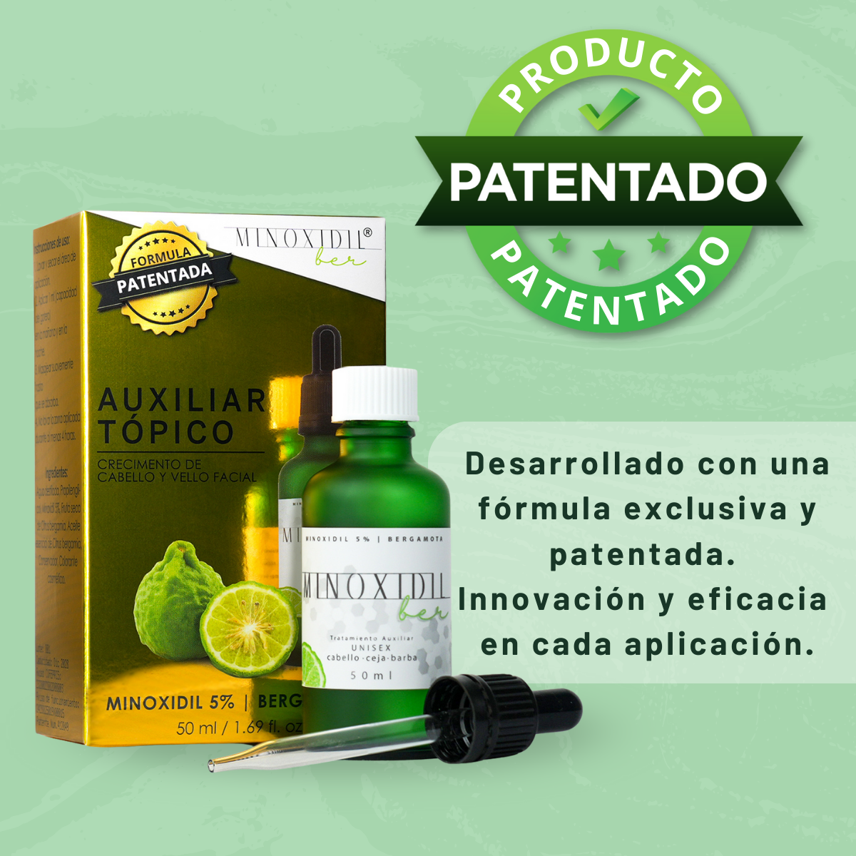 Minoxidil 5% Y Concentrado Bergamota Tratamiento Unisex 50ml MINOXIDILBER