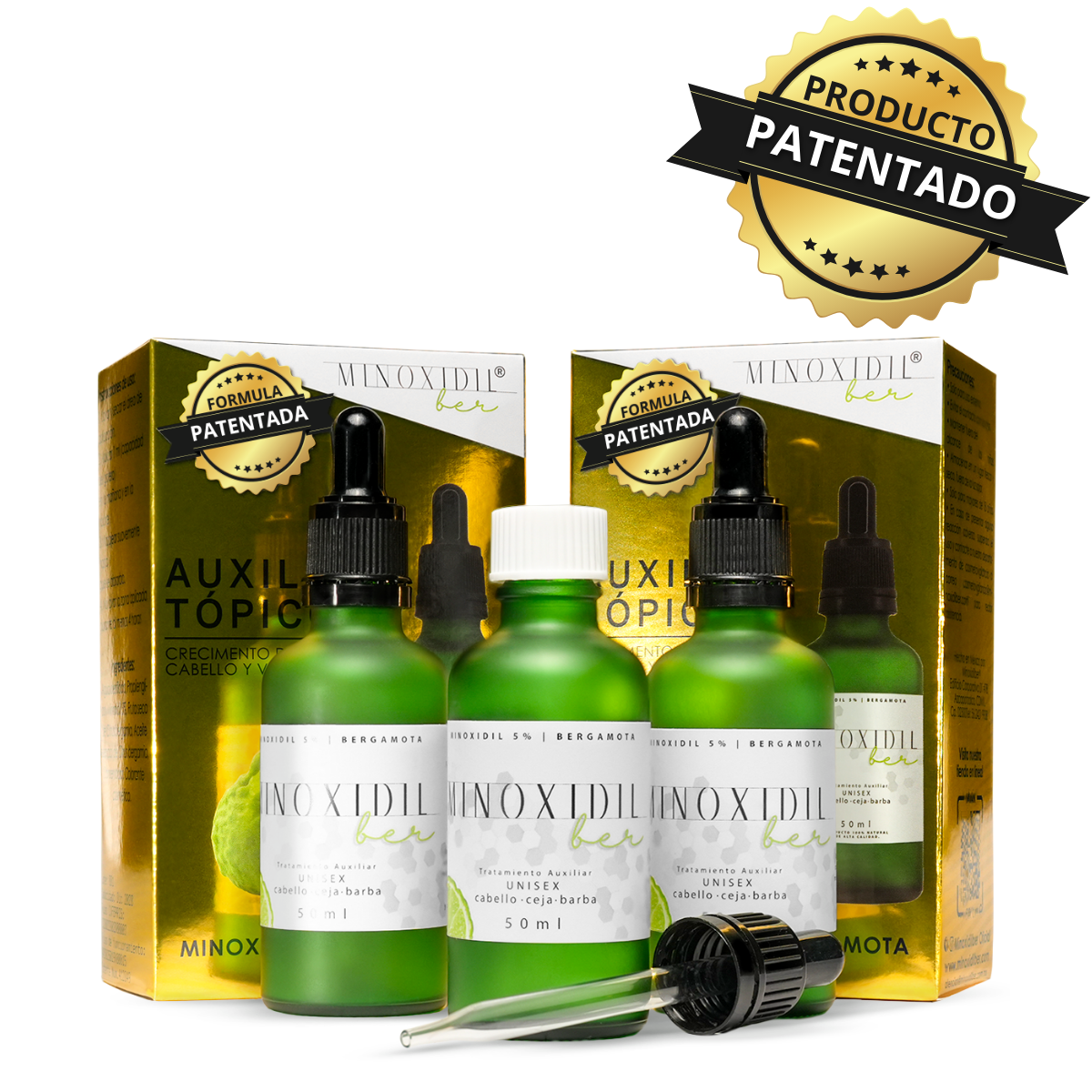 Minoxidilber® Unisex Minoxidil 5% Y Bergamota 3kit 150ml MINOXIDILBER
