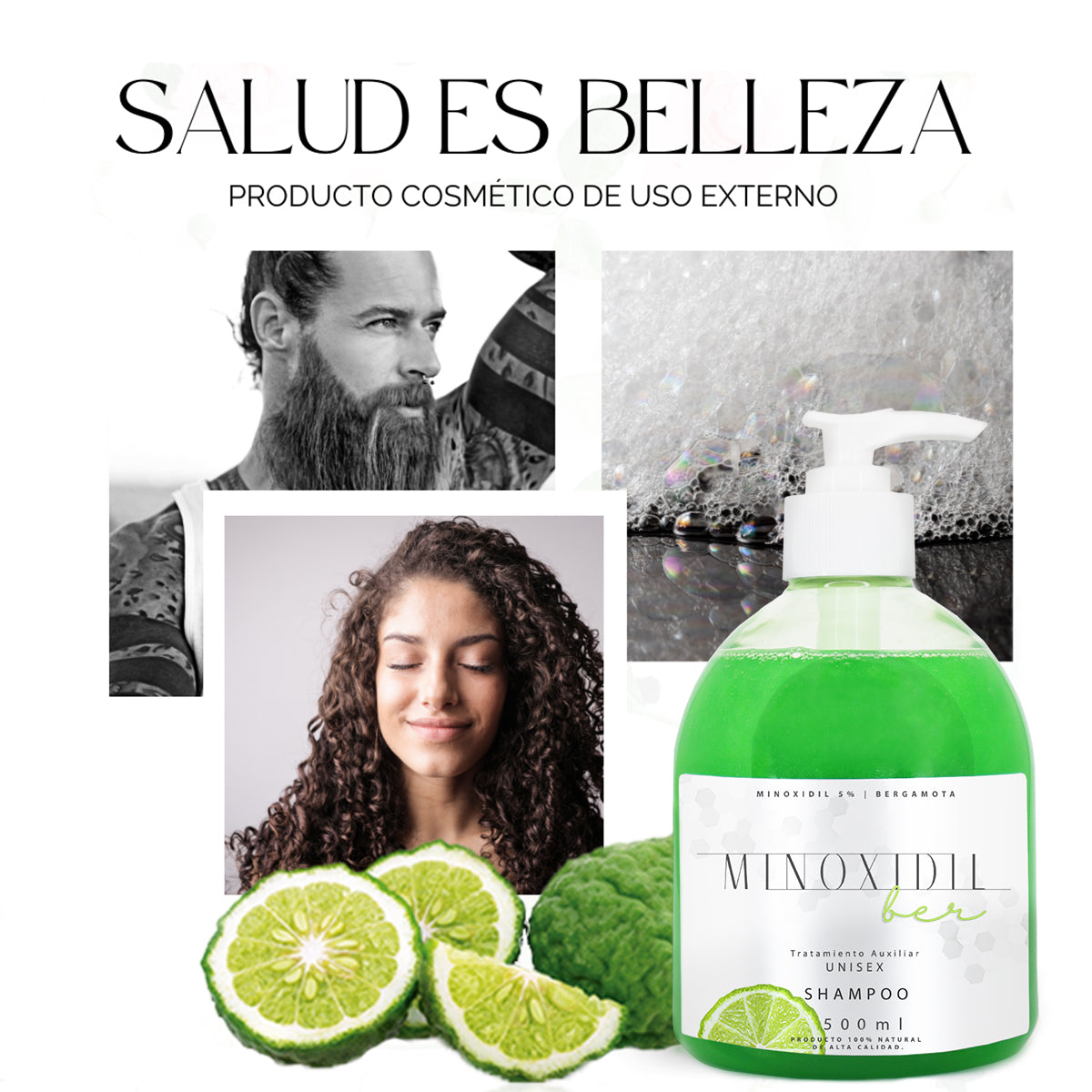 MINOXIDILBER minoxidil 5% bergamota Shampoo 500 ml salud es belleza