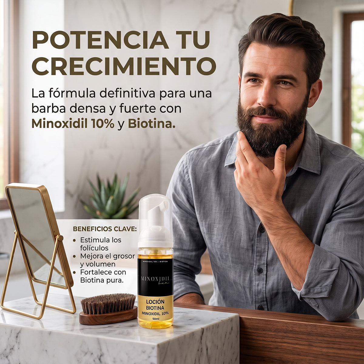 Espuma Auxiliar Unisex de Biotina con minoxidil 10% – 50ml.