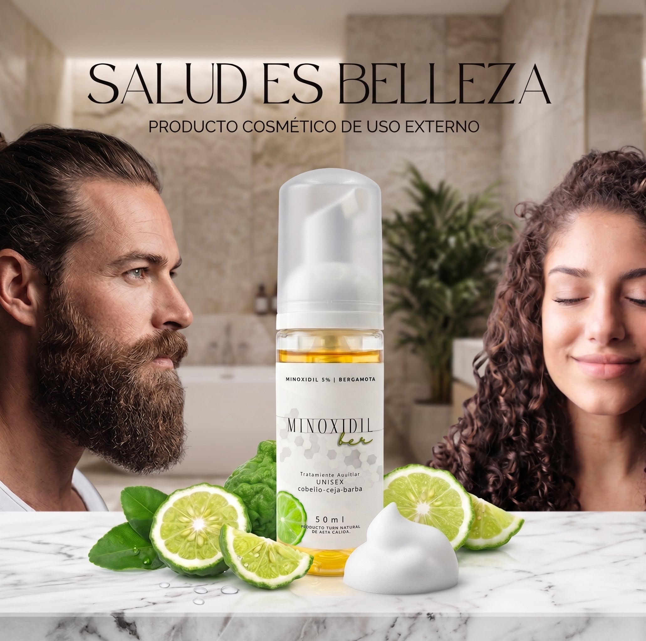 Espuma Auxiliar Unisex de Bergamota con minoxidil 5% – 50ml.