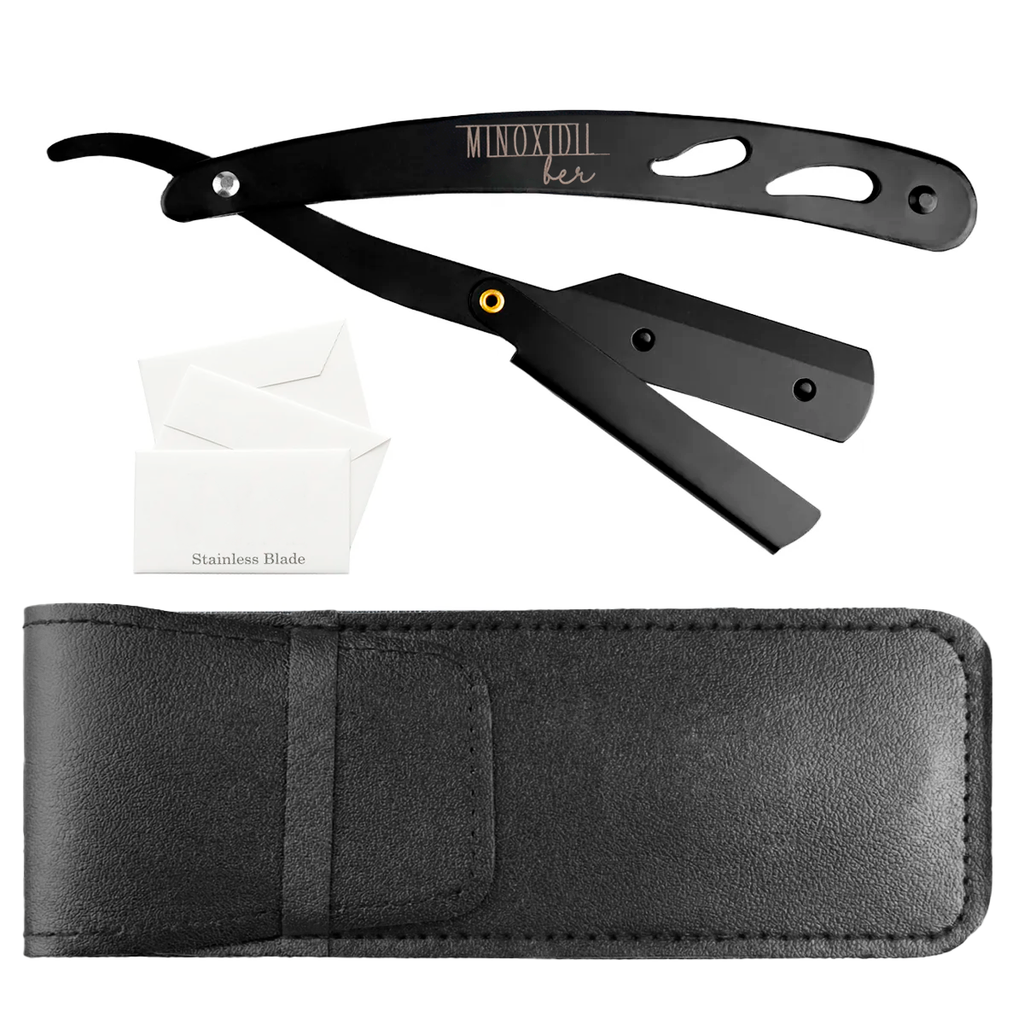 Porta Navaja Profesional Barbero Negro Con Funda + 3 Hojas.                     ¡ENVIO GRATIS! MINOXIDILBER