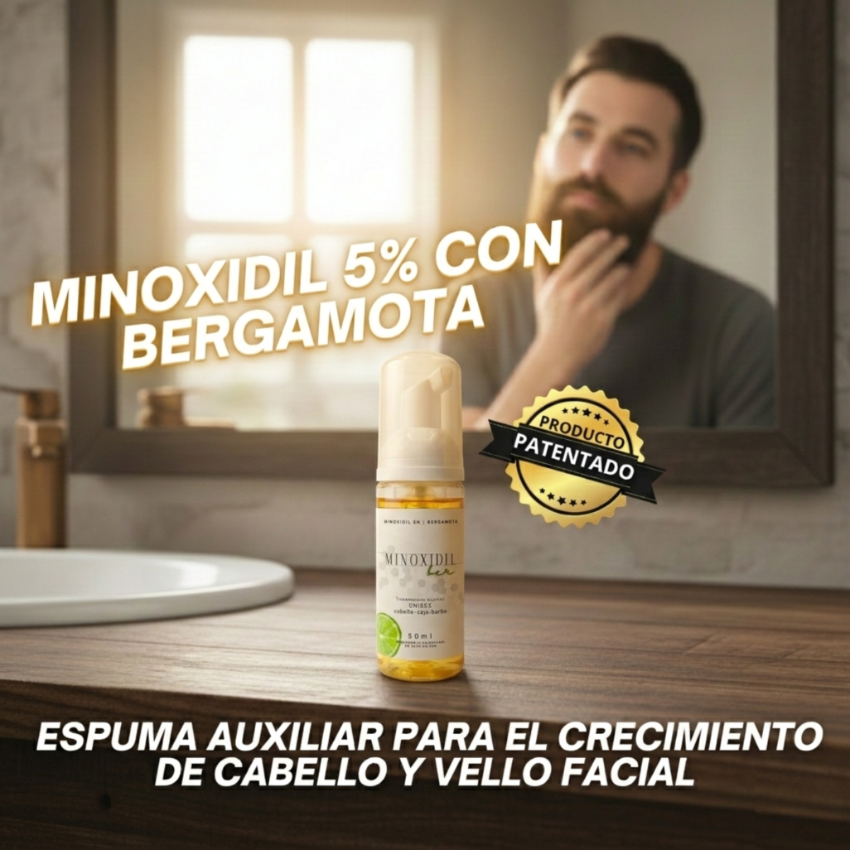 Espuma Auxiliar Unisex de Bergamota con minoxidil 5% – 50ml.
