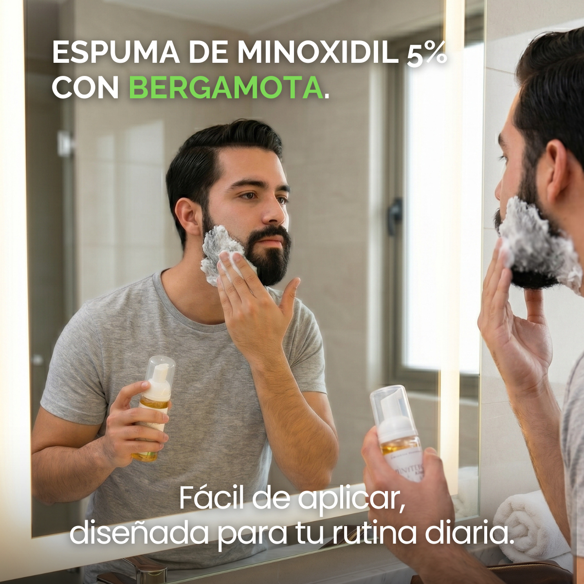 Espuma Auxiliar Unisex de Bergamota con minoxidil 5% – 50ml.
